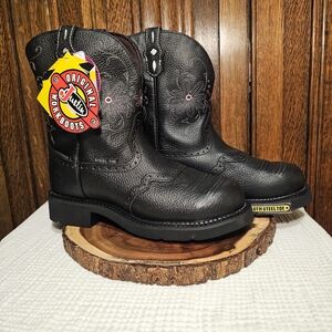 NWT Justin Boots Black Leather Steel Toe Boots